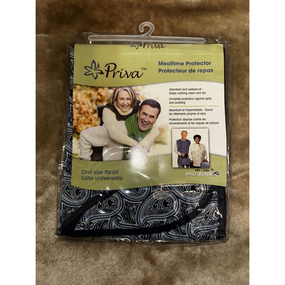 Priva Mealtime Protector Adults Spill Block One Size Waterproof Absorbent Blue